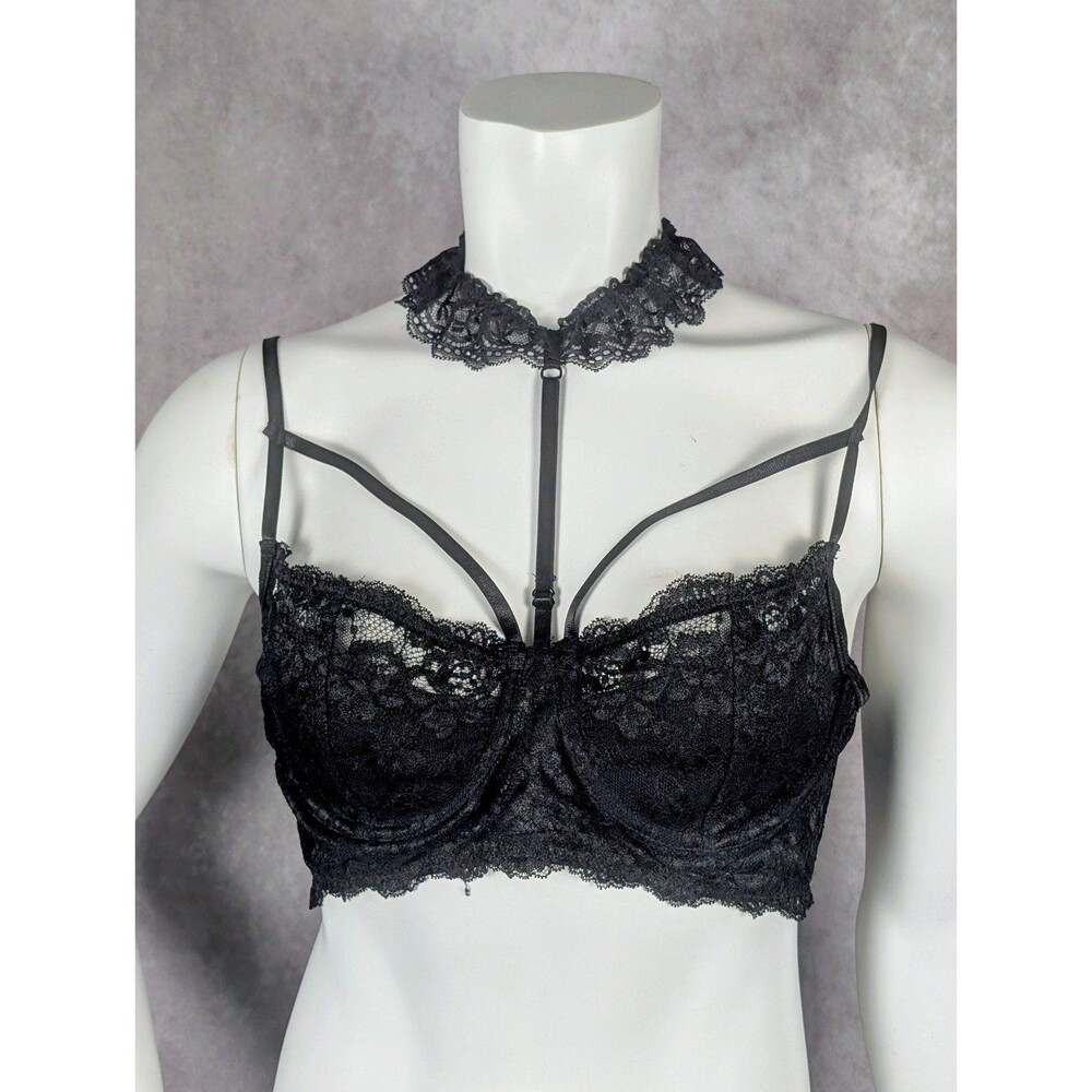 Horoscopez Black Floral Lace Sheer Underwired Balconette Bra Lingerie Size L